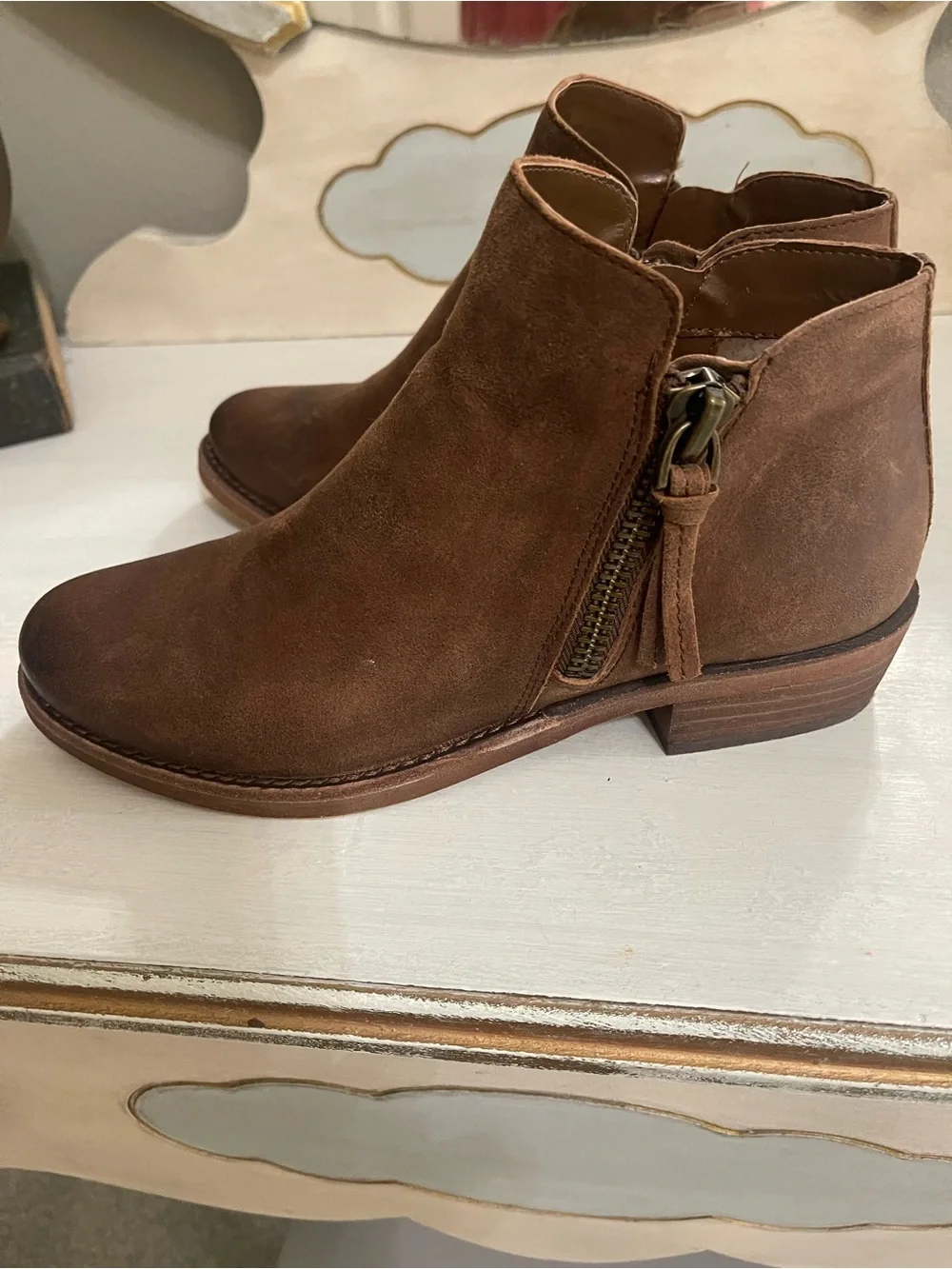 Gianni Bini Brown Suede Ankle Booties with Side Zipper